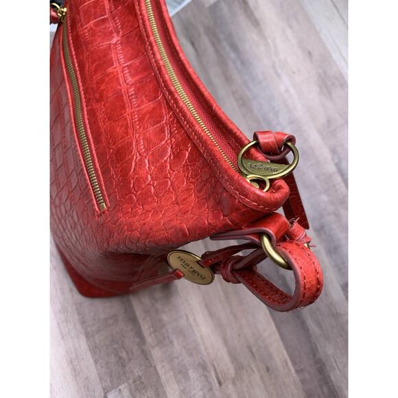 Margot red Croc print Leather Embossed handbag/crossbody Hobo Tote Purse - Picture 5 of 15